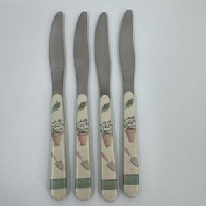 4 Pfaltzgraff Flower Garden Dinner Knives Plastic/Stainless Country Floral